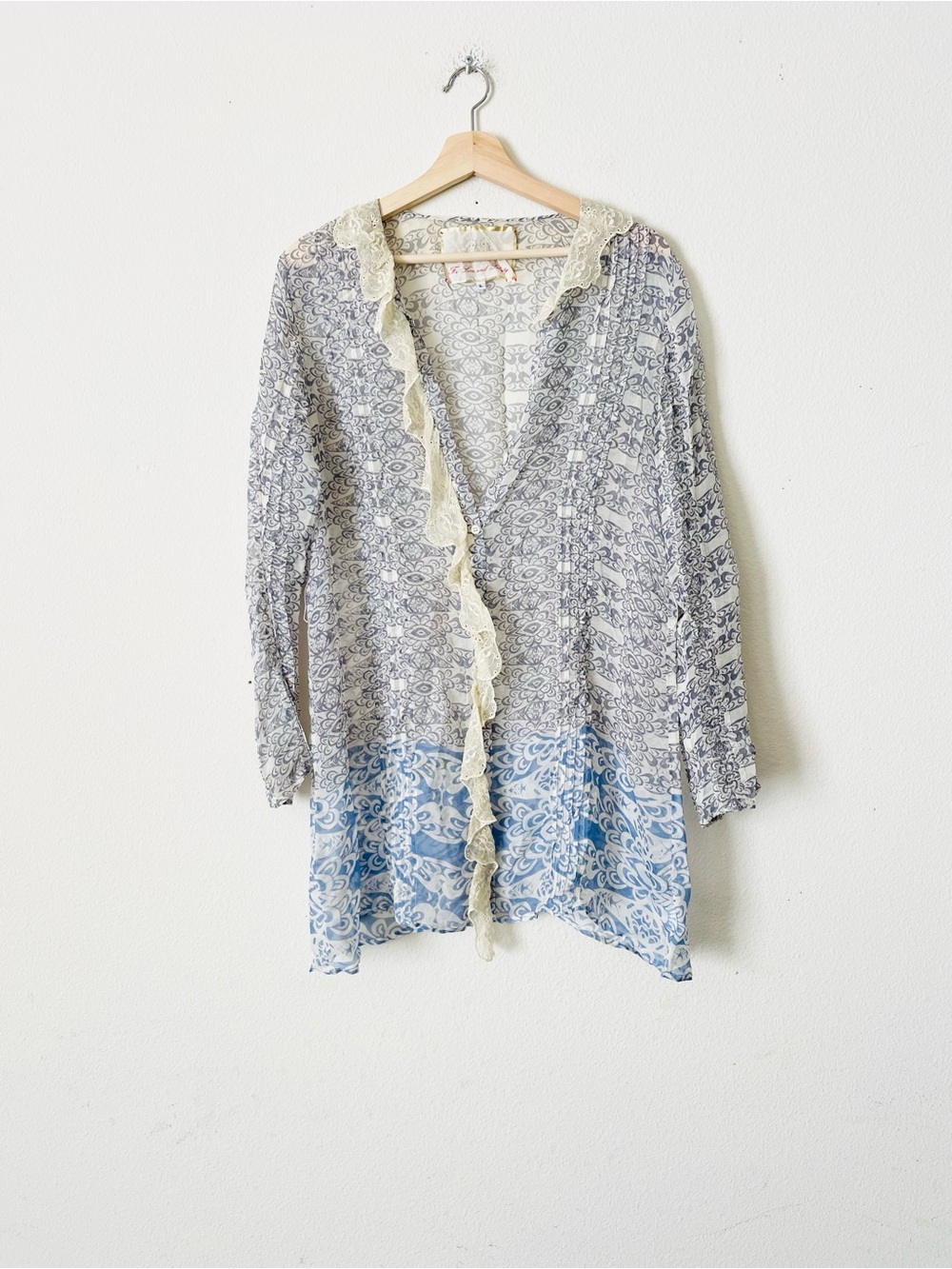 Johnny Was For Love and Liberty LARGE 100% silk lightweight sheer tunic top